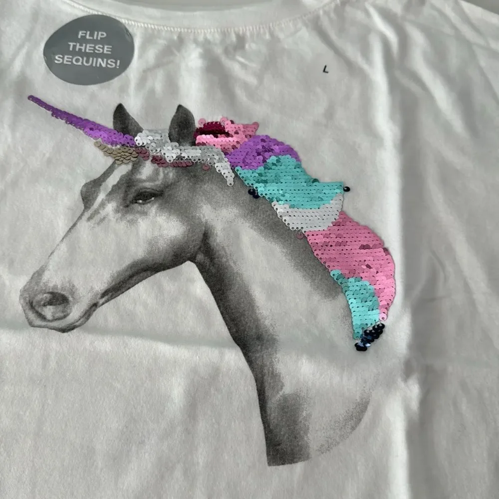 Gap Kids Girl Unicorn Flip Sequins fun T-Shirt. Size Large. NWTs!